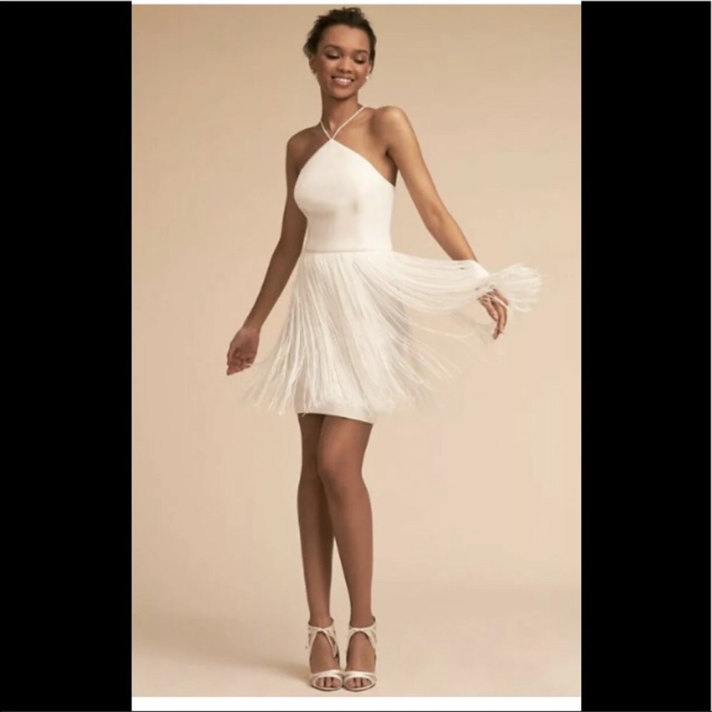 New Aidan Mattox Levine fringe halter dress 8